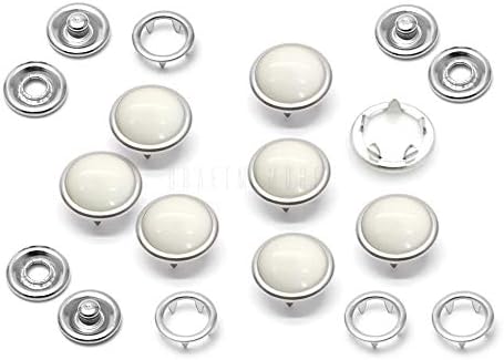 CRAFTMEMORE 20 Sets 12mm Pearl Snaps Fasteners Pearl-Like Prong Snap Button for Western Shirt Clothes Popper Studs - Silver Brass Rim Setting (12 mm, White)