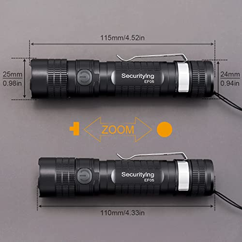 Securitying Ef05 Usb-C Rechargeable Magnetic Edc Flashlight, 887 Lumens 5 Modes Zoomable Ipx-6 Water-Resistant Mini Led Torch With Clip, Usb Cord, Lanyard, Power Indicator (Battery Not Included) #TOP1