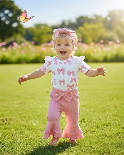 Renotemy Newborn Baby Girl Clothes Infant Romper Spring Summer Outfits Gifts Bell Bottoms Pant Sets for Girls Preemie-12Month - Image 5