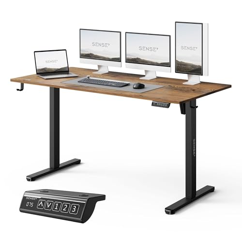 SENSE7 Nojo Light Bureau Électrique Chêne Noir 140x70cm, 70kg – Grand Bureau de Prestige Style Loft