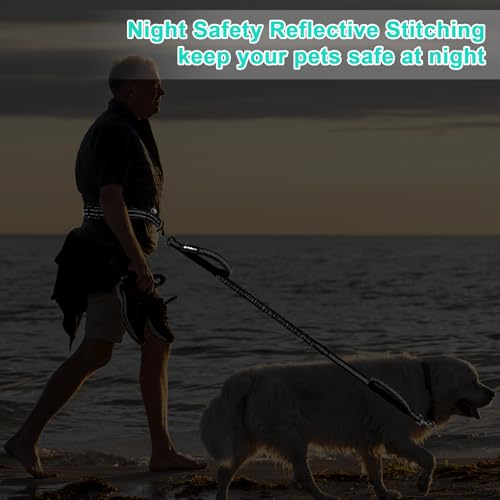Philorn Joggingleine für Hunde, Freihändig Laufleine für Große/Mittelgroße Hunde zum Joggen Laufen Wandern, Bauchgurt Hundeleine mit Dual Griffe, Reflektierende Nähte, Bauchgurt Schwarz