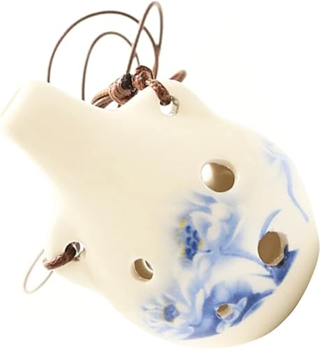 Miniatura 6 de Generic Collar con medallón de 6 agujeros de ocarina, pintura a mano, flor azul, alto a C, cerámica esmaltada, colgante de cerámica de ocarina