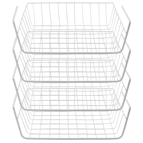 MUNGHOK Juego de 4 cestas de metal para armario, color blanco, para armario, despensa, estantería, etc