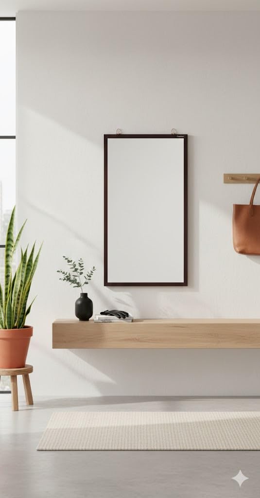 Engineered Wood Frameless Wall Hanging Solid Base Mirror (65X34 CM,Wenge) Bathroom Fancy Rectangle Decorative Washbasin Living Room Rectangular Unframed-image-28