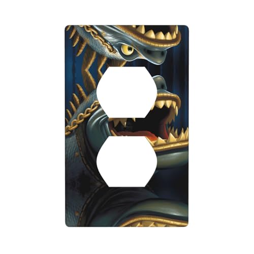 Phayah Placa de pared dúplex con patrón de pez encadenado, tamaño estándar, policarbonato termoplástico, tapas de enchufe dobles