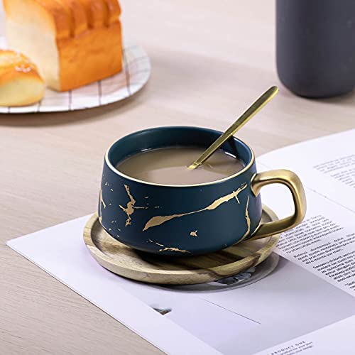 Cappuccino Kopjes Met Schoteltje, 300 Ml Espressokopjes Van Porselein Voor Thee Koffie Cappuccino Koffiekopjes Houten Schijf Wit 2557816336