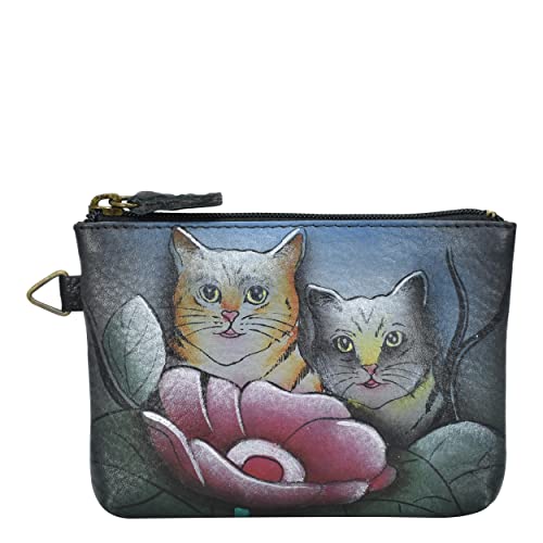 Anna by Anuschka Women's Hand Painted Genuine Leather Coin Pouch - Two Cats Grey
