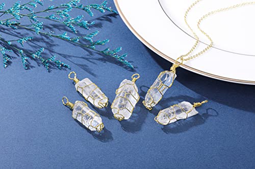 Crystaltears Clear Quartz Crystal Necklace Gold Copper Wire Wrapped Irregular Quartz Healing Crystal Point Gemstone Pendant Necklace Jewelry For Women Mother's Day Gift #TOP1