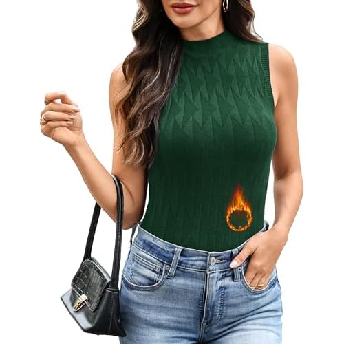 Totatuit Women's Sleeveless Sweater Vests Mock Neck Knit Pullover Tank Top Lightweight 2024 Business Casual Outfits for Women Z-green Thickened XX-Large