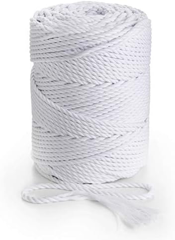White Macrame Cord 4 mm * 165 yd - 3PLY Colored Cotton Rope, 3 Strand Twisted Dyed Macrame String for Weaving, Macrame Dream Catcher, Wall Hanging, Plant Hanger, Gift Wrapping and Wedding Decorations