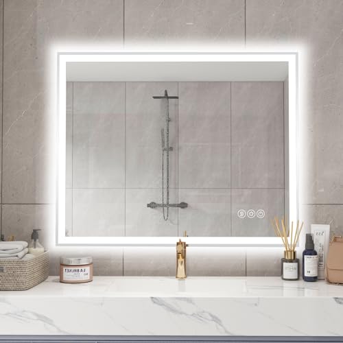 WOSEKBATHAL LED Bathroom Mirror, 40X32 Inches Lighted Mirror for Bathroom Wall Mounted with Anti-Fog & 3 Colors Dimmable Front lit & Backlit