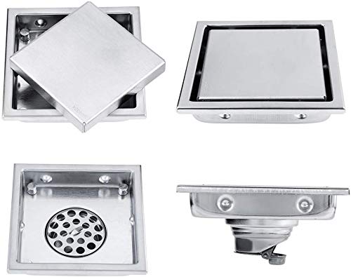 4,3 * 4,3 Zoll quadratischer Bodenablauf aus Edelstahl, Abfalltor, geruchsneutraler Duschwasserabtropf für Badezimmer und Küche, Schwerkraftstart