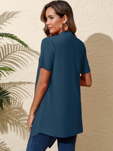 Image of Women's Lightweight Open Front Cardigans Short Sleeve Casual Soft Sheer Cardigan S-2XL with Pockets