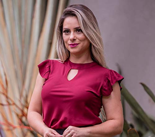 Blusa Feminina Gota Manga Curta Poa Viscose Moda Evangélica (XG/46, Marsala)