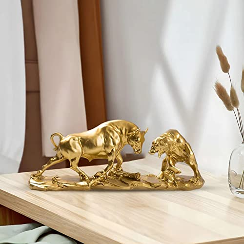 AETVRNI Bull and Bear Statue 15.7" L -Wall Street Bull Statue -Sculptures- Unique Decor for Financial Professionals,Gold