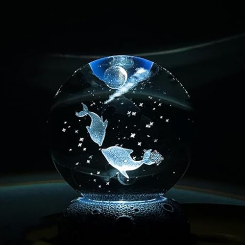 Image of 3D Crystal Ball Lamp with 16 Colors Changing LED Wooden Base - Solar System Night Light, Galaxy Lamps, Galaxy Crystal Ball Light with USB (RGB Dolphin)