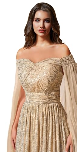 Sequin Formal Dresses for Women Off Shoulder Prom Dresses for Womens Ball Gown Evening Dresses with Cape3