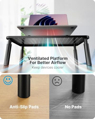 Image of HUANUO Monitor Stand, Monitor Stand Riser 3 Height Adjustable, Monitor Riser with Airflow Vents, Laptop Stand for Desk, Laptop Riser, Desk Organizer for Monitor, Laptop, PC, Printer