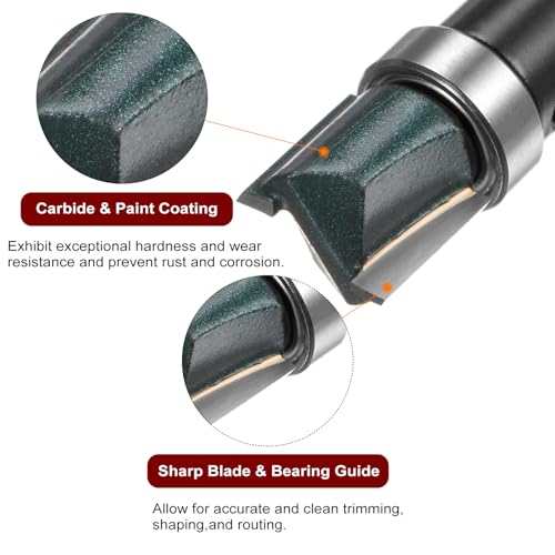 sourcing map 2pcs Pattern Flush Trim Router Bit 1/4" Shank 15/32" Cutting Length 1/2" Cutting Dia with Top Bearings Straight Precise Cutting Woodworking Milling Cutter Tool for Edge Trimming - Image 4