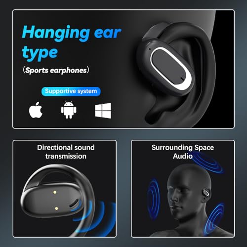 OneNine Sport Kopfhörer Bluetooth, T35 Open Ear Kopfhörer Bluetooth 5.3 mit HD Mic, Earbuds mit Ohrbügeln, 24 Std. Spielzeit, ENC Anruf Noise Cancelling, IPX5, Ohrhörer für Büroarbeit/Sports – Bild 3