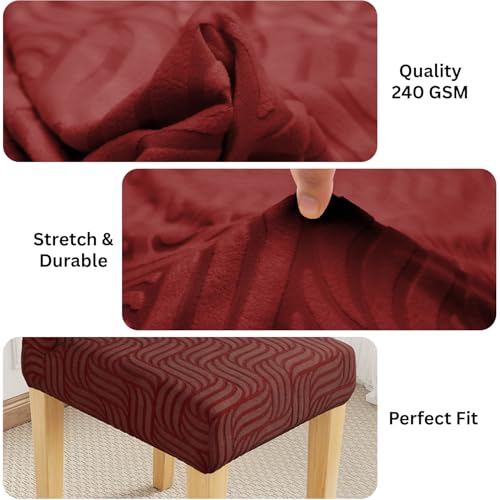Image of Lukzer Elastic Dining Chair Cover - 1PC Pastel Deep Maroon Ripple Lines | Textured High Stretch Jacquard Seat Cover | Removable Washable Short Dining Chair Cover Protector Seat Slipcover | (CC-165-01)