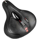 Selim de Bicicleta Confortável Largo com Absorção de Choque, Almofada em Gel à Prova d’Água, Fita Refletiva e Molas Anti-impacto, Preto