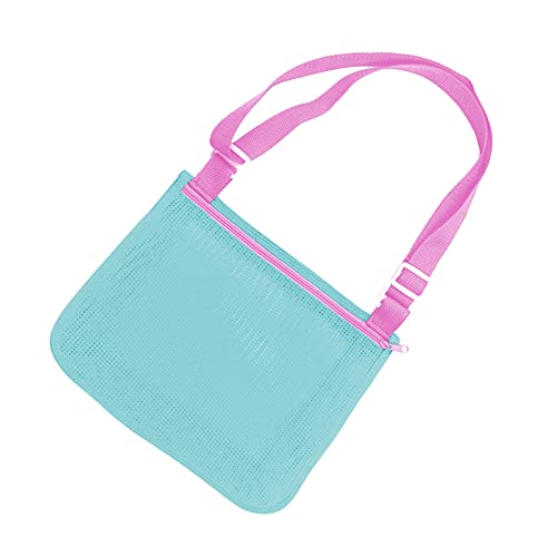 UTTPLL Colorful Mesh Beach Bag Adjustable Kids Quick Dry Net Tote for Seashell Collecting Beach Sand Toy Totes Swimming Accessories for Boys and Girls Green&Pink
