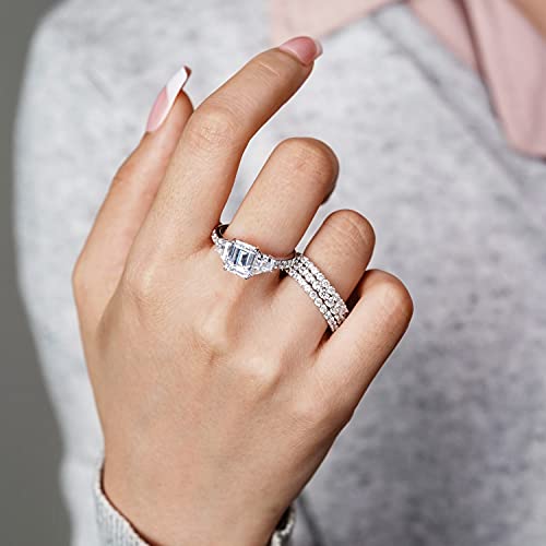 Trapeze & Emerald Cut Ring 925 Sterling Silver Prong Set Engagement Ring Band | 5.00 Carats Cubic Zirconia CZ Simulated Diamond4