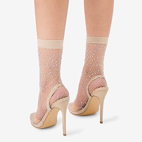 Dream Pairs Women's Sdpu2233W High Heels Closed Toe Clear Rhinestone Stiletto Sexy Mesh Pointed Toe Slingback Heels Transparent Sparkly Dress Party Pumps Shoes, Size 9, Nude #TOP2