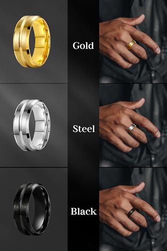 Stainless Steel Wedding Rings for Men 8MM Wedding Bands for Women Mens Gold Silver Black Ring Set Domed High Polish Comfort Fit 6-134