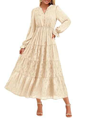 Image of KIRUNDO Spring Wedding Guest Dresses for Women 2026 Maxi Floral Long Sleeve Elegant Ruffle Tiered Flowy Party Long Dress