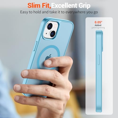 Image of SUPFINE Magnetic for iPhone 14 Case & iPhone 13 Case (Compatible with MagSafe)(Military Grade Drop Protection) Translucent Matte Shockproof Phone Cover,Light Blue