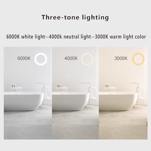 Zhoudong Semicircle LED Backlit Vanity Mirror - Anti-Fog Bathroom Mirror for Home Decor, Half Moon Frameless Wall, 3 Colors Light With Touch Button (Right Cut, 7