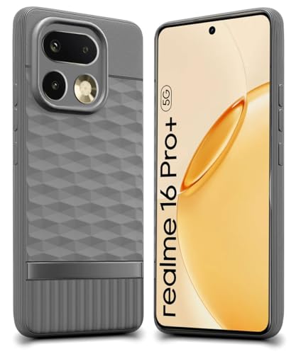 Image of WOW IMAGINE Back Cover for Realme 16 Pro Plus 5G with Hexa Cube Design | Ultra Slim Soft Rubberised Case | Inner Velvet Fabric | Flexible Mobile Case | Camera Protection - Grey