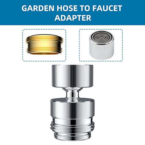 Hibbent Garden Hose To Faucet Adapter, Sink Garden Hose Attachment Connection For Sink Kitchen Sink Garden Hose Adapter Connector 360-Degree Swivel 55/64 Inch Female Thread- Chrome Finished #TOP6