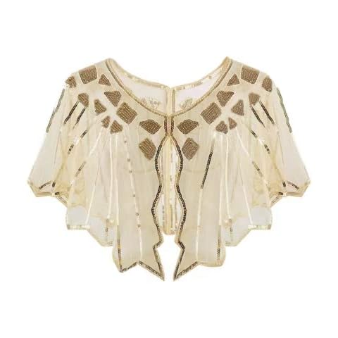 Politesse & Romance 1920s Shawl Wraps Sequin Beaded Evening Cape Bridal Shawl Bolero Flapper Cover Up (Gold) Cover