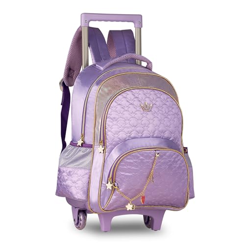 Mochila Escolar con Ruedas para Niños y Niñas, 16 Pulgadas, Gran Capacidad, con Carro, 3 Compartimentos Principales y 2 Bolsillos, Estilo Dulce y Moderno para Colegio y Viaje, Ideal como Regalo
