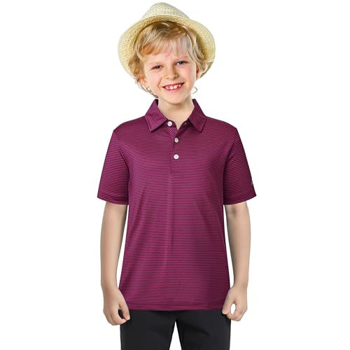 Image of Boys Polo Shirts Short Sleeve Striped Performance Moisture Wicking Dry Fit Golf Shirts for Boys Youth Kids