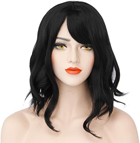 Discoball Women Black Wig Black Short Bob Wig with Fringe Curly Wig Charming Lady Bob Wigs for Women Cosplay Party Daily Use