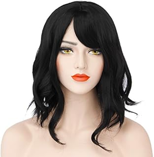 Discoball Women Black Wig Black Short Bob Wig with Fringe Curly Wig Charming Lady Bob Wigs for Women Cosplay Party Daily Use