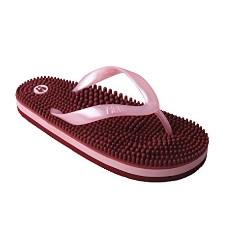 Revs Premium Pain Relief and Recovery Reflexology Massage Flip Flops in Metallic Marsala & Pink for Ladies. Wear to decongest imbalances in Your Body, Remove blockages, Create Balance & Harmony.