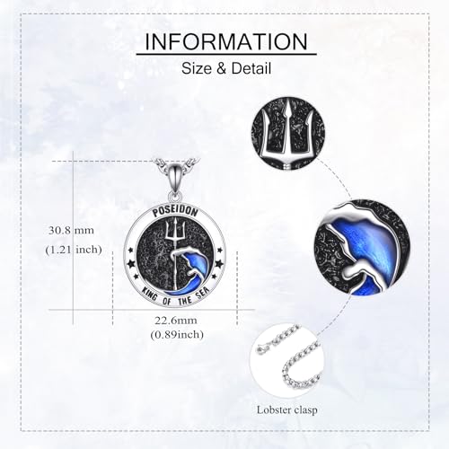 Poseidon Necklace 925 Sterling Silver Poseidon Trident Pendant Necklace Amulet Jewelry Gifts for Men3
