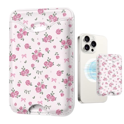 Image of Purple Floral Magnetic Wallets Compatible with Magsafe Wallet for iPhone 17 16 15 14 13 12 Pro Max Plus Flowers Card Holder for Women Fit 3 Cards Lether Phone Magnet Mag Safe