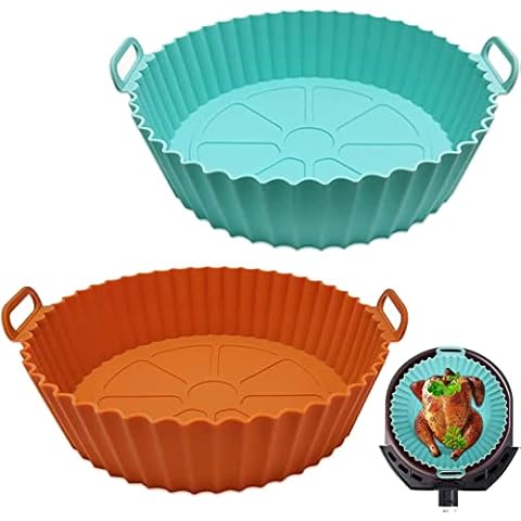 7.5 inch Air Fryer Silicone Pot, Silicone Air Fryer Liner, Reusable Non-Stick Air Fryer Liners Mats, Air Fryer Accessories for Oven, Microwave Cake Baking Pans, Home Kitchen Air Fryer (blue+brown) Cover