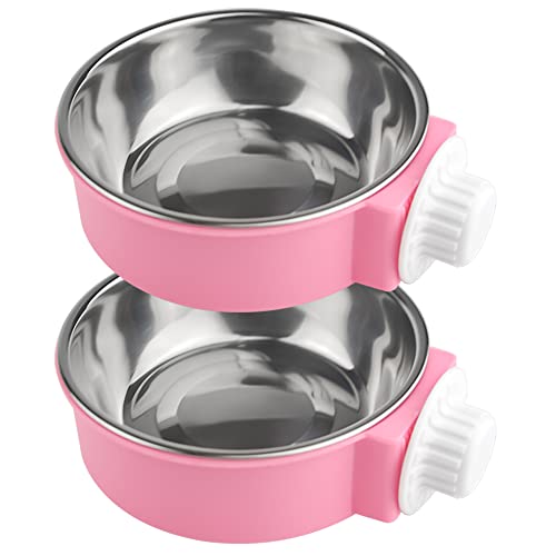 XINMEIWEN Lot de 2 Gamelles Amovibles en Acier Inoxydable à Suspendre pour Animaux de Compagnie - Nourriture et Eau avec Pépinière (Rose)
