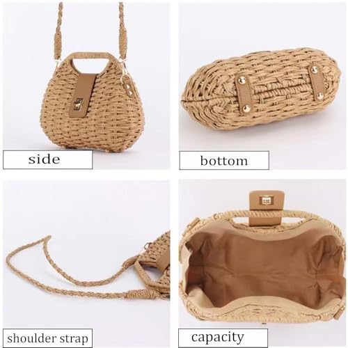 Bolso cruzado de paja para mujer verano playa tote miniatura 6