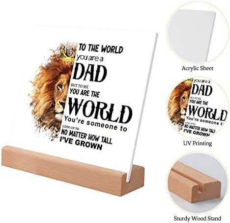 Funnli Gifts for Dad, Dad Birthday Gifts Acrylic Plaque with Saying and Wood Stand, Dad Gifts Acrylic Ornaments 15 * 15 cm, Daddy Gifts from Daughter Son