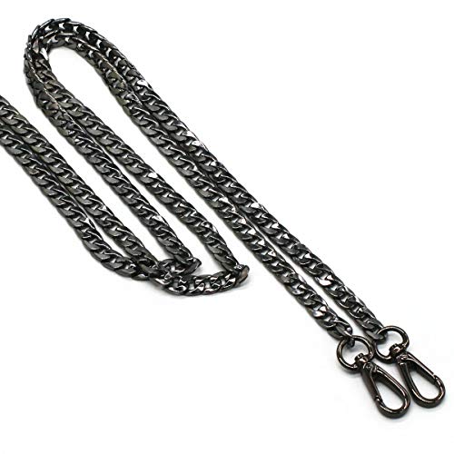 Image of Model Worker DIY Iron Flat Chain Strap Handbag Chains Purse Chain Straps Shoulder Cross Body Replacement Straps with Metal Buckles (55 inch, Gun-Black)