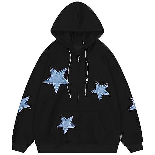 Y2K Hoodie Women Men Zip Up Grunge Aesthetic Hoodies Casual Vintage Oversized Pullover Sweatshirt Harajuku Jacket, B-black, XL Y2K Hoodie Women Men Zip Up Grunge Aesthetic Hoodies Casual Vintage Oversized Pullover Sweatshirt Harajuku Jacket, B-black, XL