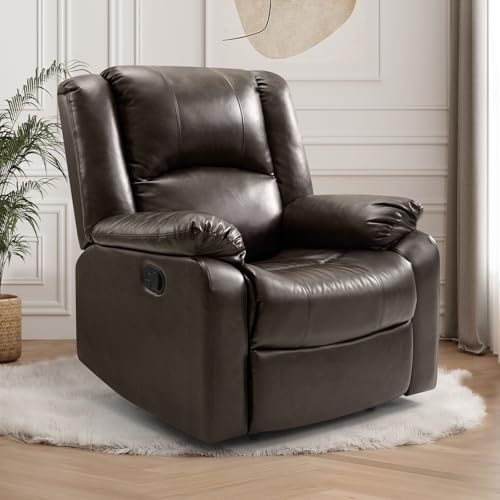 EASELAND PU Leather Recliner Chairs for Adults, Reading Recliner Chairs for Bedroom, Fluffy Arm Chair with High-Density Sponge Cushion, Reclining Chairs with Lumbar Support for Living Room(Brown)